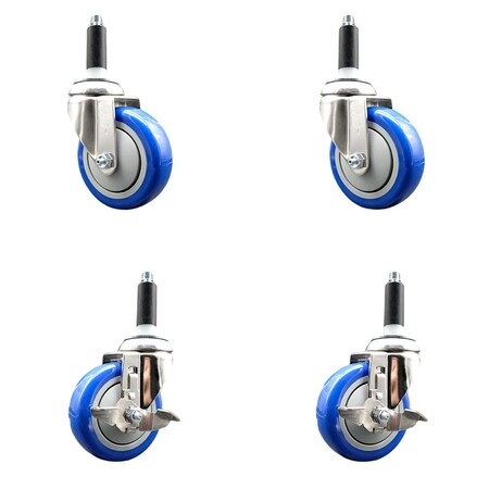 Service Caster 4 Inch 316SS Blue Poly Swivel 7/8 Inch Expanding Stem Caster Brake SCC, 2PK SS316EX20S414-PPUB-BLUE-2-TLB-2-78